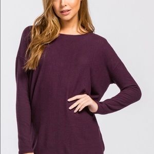 Long Sleeve Draped Back Top, Eggplant